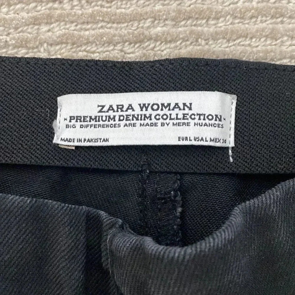 Zara High Waisted Pull On Zipper Zip Side Black Stretch Straight Skinny Jeans L - Picture 4 of 11